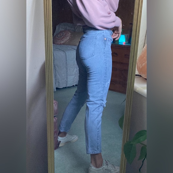 Zara High Rise Light Grey Distressed Ankle Straight Jeans Rigid Denim Size 6/4 - Picture 2 of 10